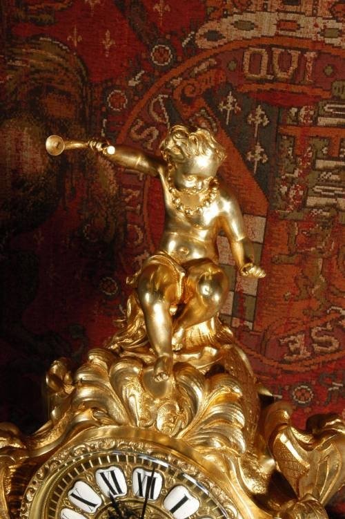 fig 2. ***** SOLD ***** LARGE ANTIQUE FRENCH ROCOCO TABLE CLOCK CHERUB C1870 VG